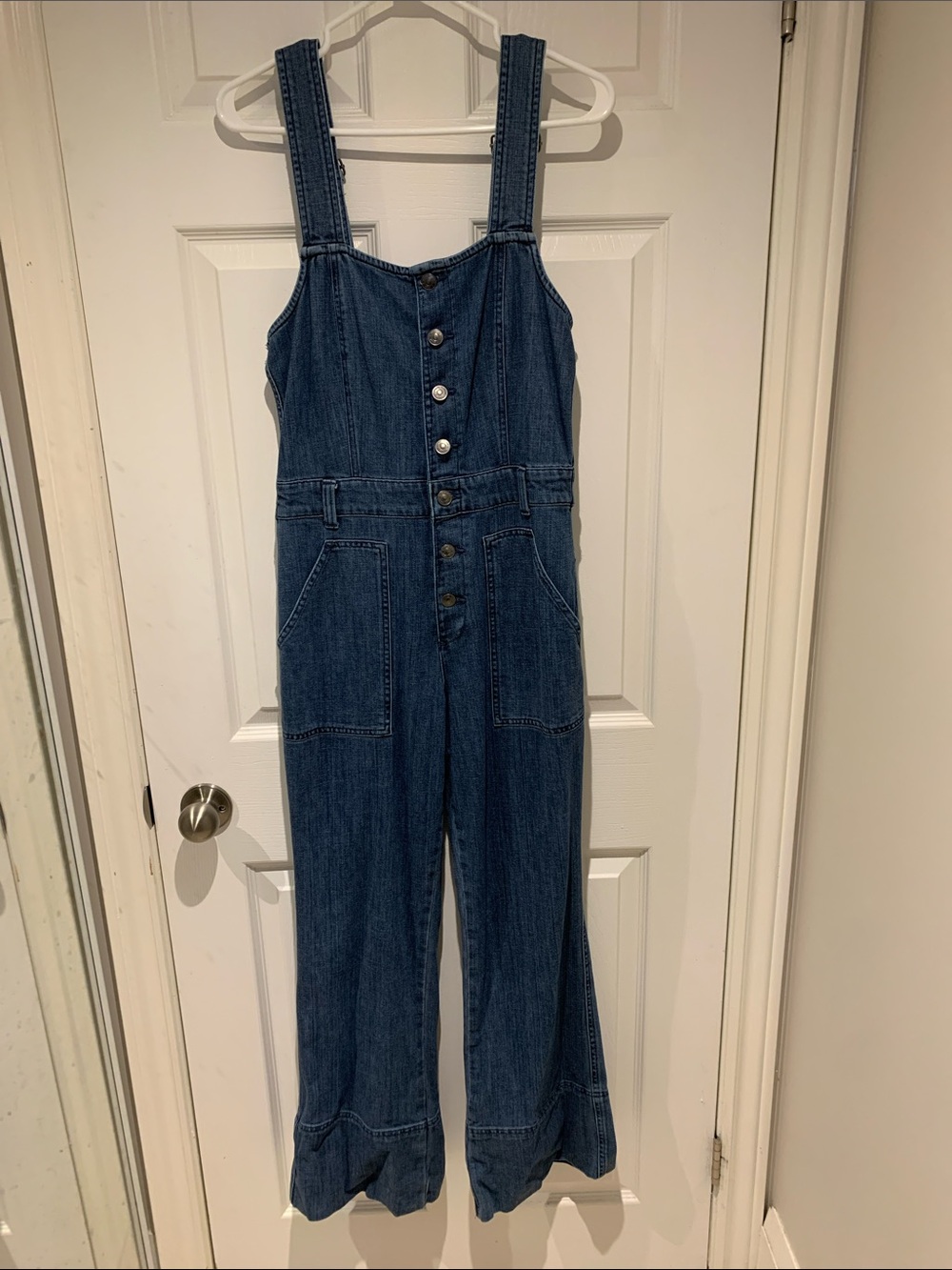 aerie Blue Denim Button-Front Jumpsuit